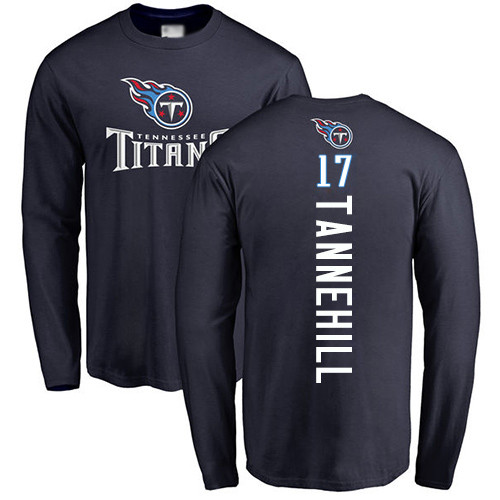 Tennessee Titans Men Navy Blue Ryan Tannehill Backer NFL Football 17 Long Sleeve T Shirt